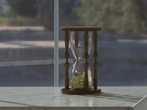 Interior with an hourglass on the table in the sunset light Stock Illustration