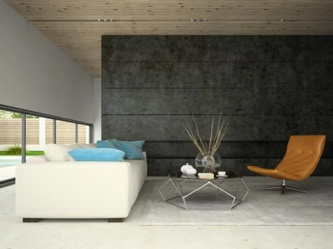 Interior of hous with swiming pool 3D rendering Stock Illustration