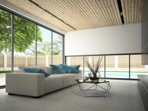 Interior hous with swiming pool 3D rendering Stock Illustration