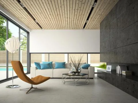 Interior of hous with swiming pool 3D rendering Stock Illustration