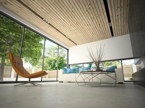 Interior of hous with swiming pool 3D rendering Stock Illustration