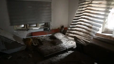The interior of the house after the devastating floods. A room full of mud. Stock Footage 307922320