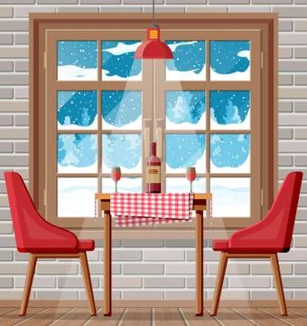 Interior of house dining room, table with chairs Stock Illustration