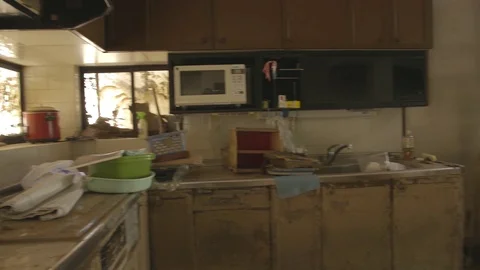 Interior of house flooded by excessive rainfall in Japan Stock Footage 93081423