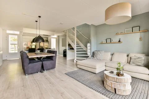 The interior of the house with open-plan Stock Photos