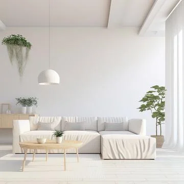 Interior house with simple white background mockup. White sofa Stock Illustration