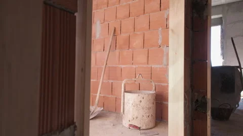 Interior of a house under construction. Building under construction Stock Footage 258737093