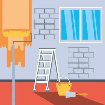 Interior of house under construction with tools Illustrazione stock