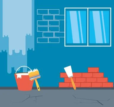 Interior of house under construction with tools Illustrazione stock