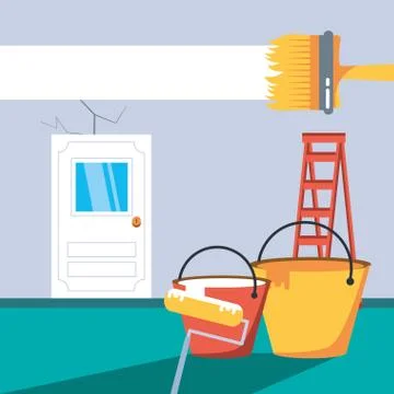 Interior of house under construction with tools Illustrazione stock