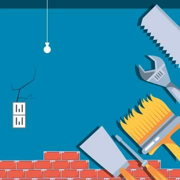 Interior of house under construction with tools Stock Illustration