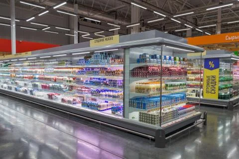 Interior of the hypermarket Lenta. Stock Photos