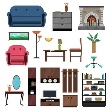 Interior Icons Flat Set Illustrazione stock