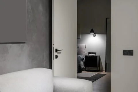 Interior of illuminated modern flat with different walls Foto stock
