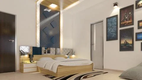 Interior illustration rendering of bedroom dressing bathroom drawing room liv Illustrazione stock