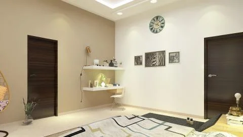 Interior illustration rendering of bedroom dressing bathroom drawing room liv Illustrazione stock