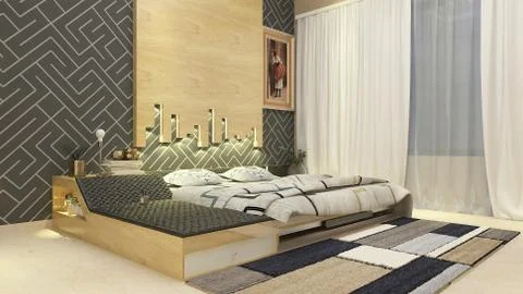 Interior illustration rendering of bedroom dressing bathroom drawing room liv Illustrazione stock