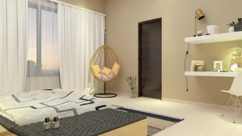 Interior illustration rendering of bedroom dressing bathroom drawing room liv Illustrazione stock