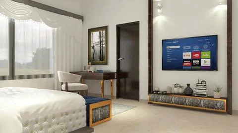 Interior illustration rendering of bedroom dressing bathroom drawing room liv Illustrazione stock