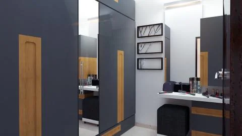 Interior illustration rendering of bedroom dressing bathroom drawing room liv Illustrazione stock