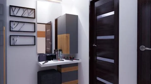 Interior illustration rendering of bedroom dressing bathroom drawing room liv Illustrazione stock