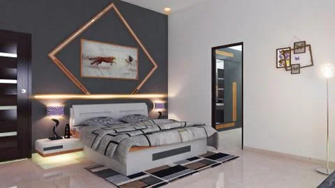Interior illustration rendering of bedroom dressing bathroom drawing room liv Illustrazione stock