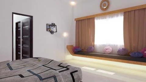 Interior illustration rendering of bedroom dressing bathroom drawing room liv Illustrazione stock