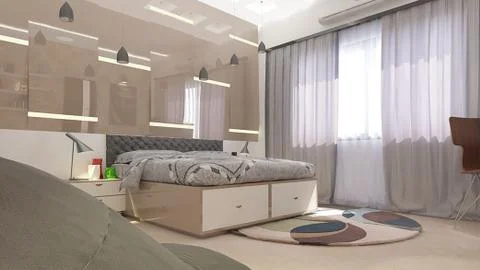 Interior illustration rendering of bedroom dressing bathroom drawing room liv Illustrazione stock
