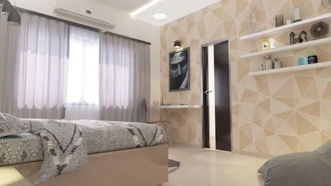 Interior illustration rendering of bedroom dressing bathroom drawing room liv Illustrazione stock