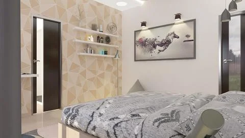 Interior illustration rendering of bedroom dressing bathroom drawing room liv Illustrazione stock