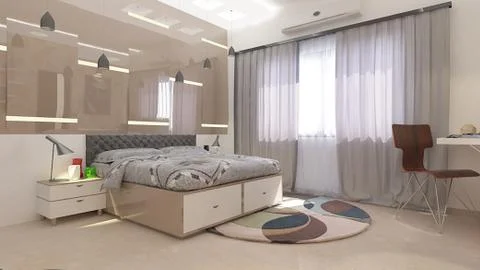 Interior illustration rendering of bedroom dressing bathroom drawing room liv Illustrazione stock