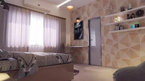 Interior illustration rendering of bedroom dressing bathroom drawing room liv Illustrazione stock