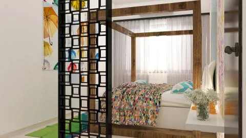Interior illustration rendering of bedroom dressing bathroom drawing room liv Illustrazione stock