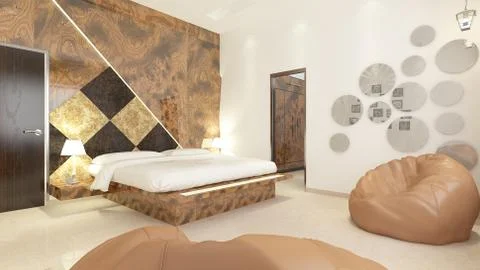 Interior illustration rendering of bedroom dressing bathroom drawing room liv Illustrazione stock