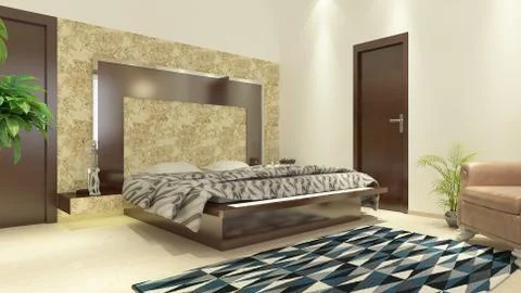 Interior illustration rendering of bedroom dressing bathroom drawing room liv Illustrazione stock