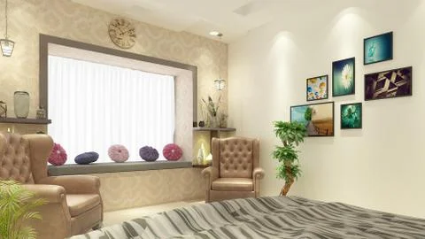 Interior illustration rendering of bedroom dressing bathroom drawing room liv Illustrazione stock
