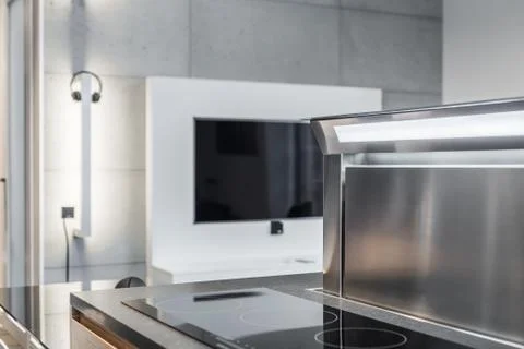 Interior with induction hob Stock Photos