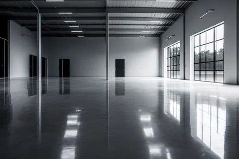 Interior of industrial building warehouse with polished concrete floor and Stock Illustration