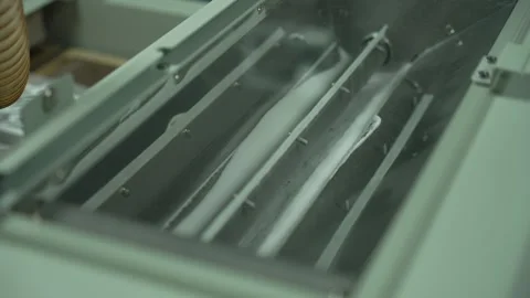 Interior of industrial equipment that prints patterns on textiles. Concept of Stock Footage 278584867