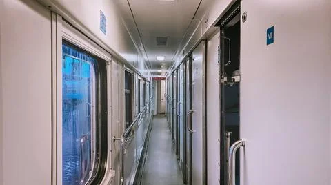 Interior inside the train carriage. Transport and travel concept Stock Photos