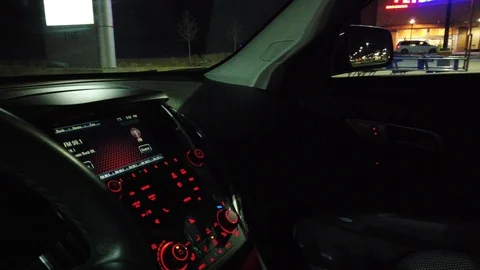 Interior Instrument Panel Of New Car Lit Up Panoramic At Night Stock Footage 121200552