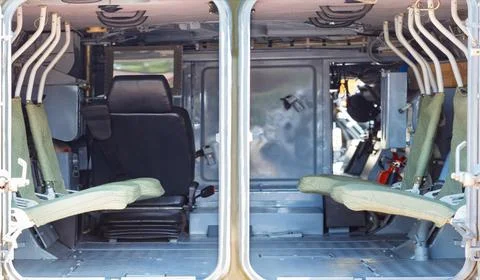 The interior of the interior space of an infantry fighting vehicle. Foto stock