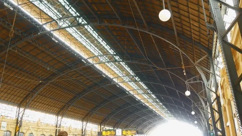 Interior iron shed north train station in Valencia, Spain Stock Footage 91542340
