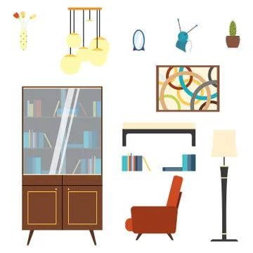 Interior isolated objects in the style of the 70's Stock Illustration