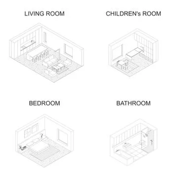 Interior isometric vector rooms. Illustrazione stock