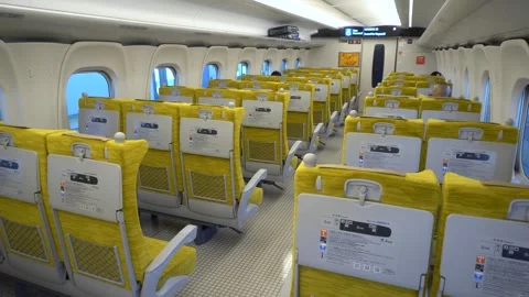 Interior of Japanese Express Bullet Train - Second Class inside Kamome Stock Footage 268446517