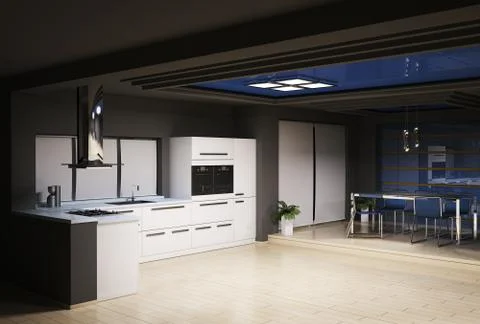 Interior kitchen 3d render Stock Illustration