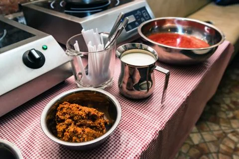 Interior of kitchen for cooking workshop Stock Photos