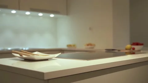 Interior kitchen design concept with paining shot of kitchen countertop Vídeos de archivo 209686729