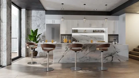 Interior kitchen design of luxury white cabinetry Stockbeeldmateriaal 190157515